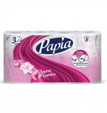 Туалетная бумага Papia Secret Garden белая, трехслойная, 8 шт