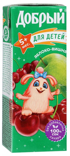 Сок Добрый для детей Яблоко - Вишня, 0,2 л