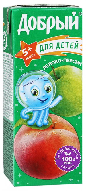 Сок Добрый для детей Яблоко - Персик, 0,2 л