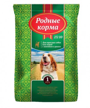 Родные Корма сухой корм для взрослых собак всех пород, с ягненком и рисом, 16,38 кг
