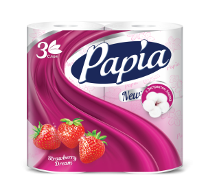 Туалетная бумага Papia Strawberry dream белая, трехслойная, 4 шт
