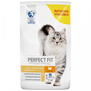 Корм Perfect Fit Sensitive полнорационный для взрослых кошек, с индейкой, 10 кг