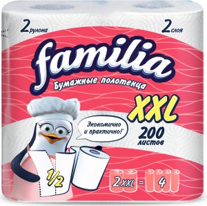 Полотенца бумажные Familia XXL белые, двухслойные, 2 шт