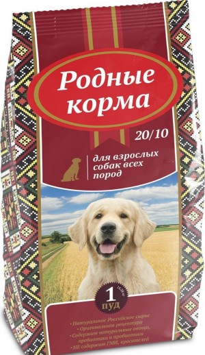 Родные Корма сухой корм для взрослых собак всех пород, 16,38 кг