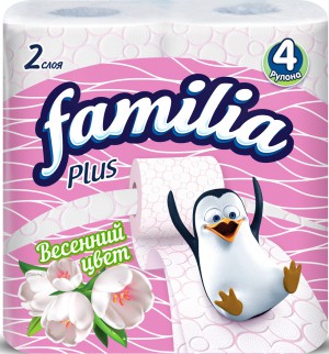 Туалетная бумага Familia Plus Весенний цвет, двухслойная, 4 шт